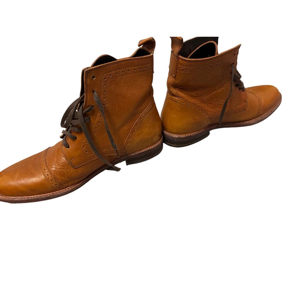 Aldo Cognac Leather Cap Toe Brogue Ankle Boots Lace-Up Dress Boots Men’s 13 - Picture 5 of 7
